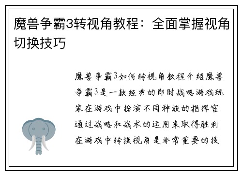 魔兽争霸3转视角教程：全面掌握视角切换技巧